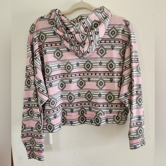 NWT Simply Southern Pink Aztec Printed Boho Cropped Hoodie - Picture 2 of 6